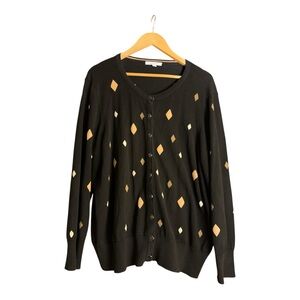 Foxcroft Diamond Pattern Button Front Cardigan Classic Preppy Minimalist 1X